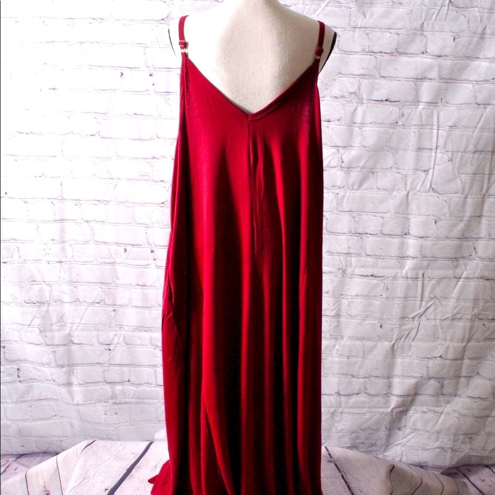 PlusV Neck Maxi W/Pockets Dress Cabernet Various - Picture 4 of 8